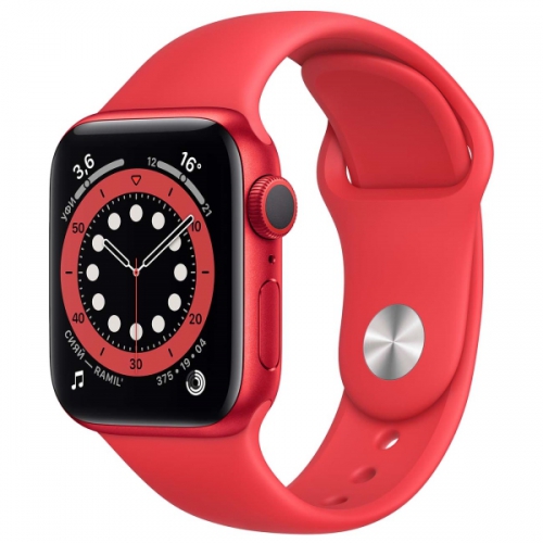 Apple Watch Series 6, 44 мм, корпус из алюминия цвета (PRODUCT)RED, спортивный ремешок красного цвета M00M3RU/A