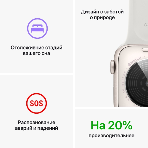 Часы Apple Watch SE 2022, 44 мм, корпус из алюминия цвета «сияющая звезда», спортивный ремешок цвета «сияющая звезда», размер M/L (MNTE3)