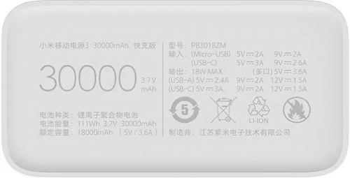 Аккумулятор Xiaomi Power Bank 3 30000 mAh (PB3018ZM)