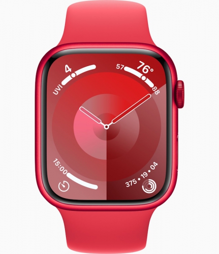 Часы Apple Watch Series 9, 45 мм, корпус из алюминия цвета (PRODUCT)RED, спортивный ремешок цвета (PRODUCT)RED, размер S/M (MRXJ3)