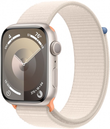 Часы Apple Watch Series 9, 41 мм, корпус из алюминия цвета «сияющая звезда», спортивный браслет (loop) цвета «сияющая звезда» (MR8V3)
