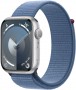 Часы Apple Watch Series 9, 45 мм, корпус из алюминия серебристого цвета, спортивный браслет (loop) цвета «зимний синий» (MR9F3)